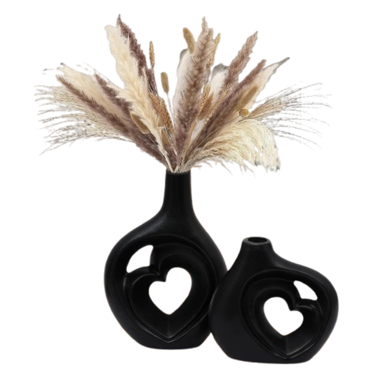 Heart Shaped Ceramic Vase Set of 2 – Minimalist Modern Decorative Vases for Home, Wedding & Table Centerpieces